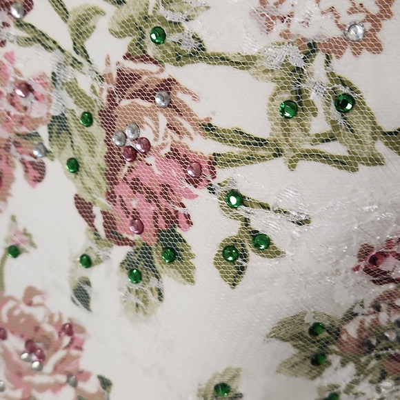 SIZE 8 white w/ pink & green floral 2 piece prom dress by Rachel Allan, no alter - Picture 12 of 13